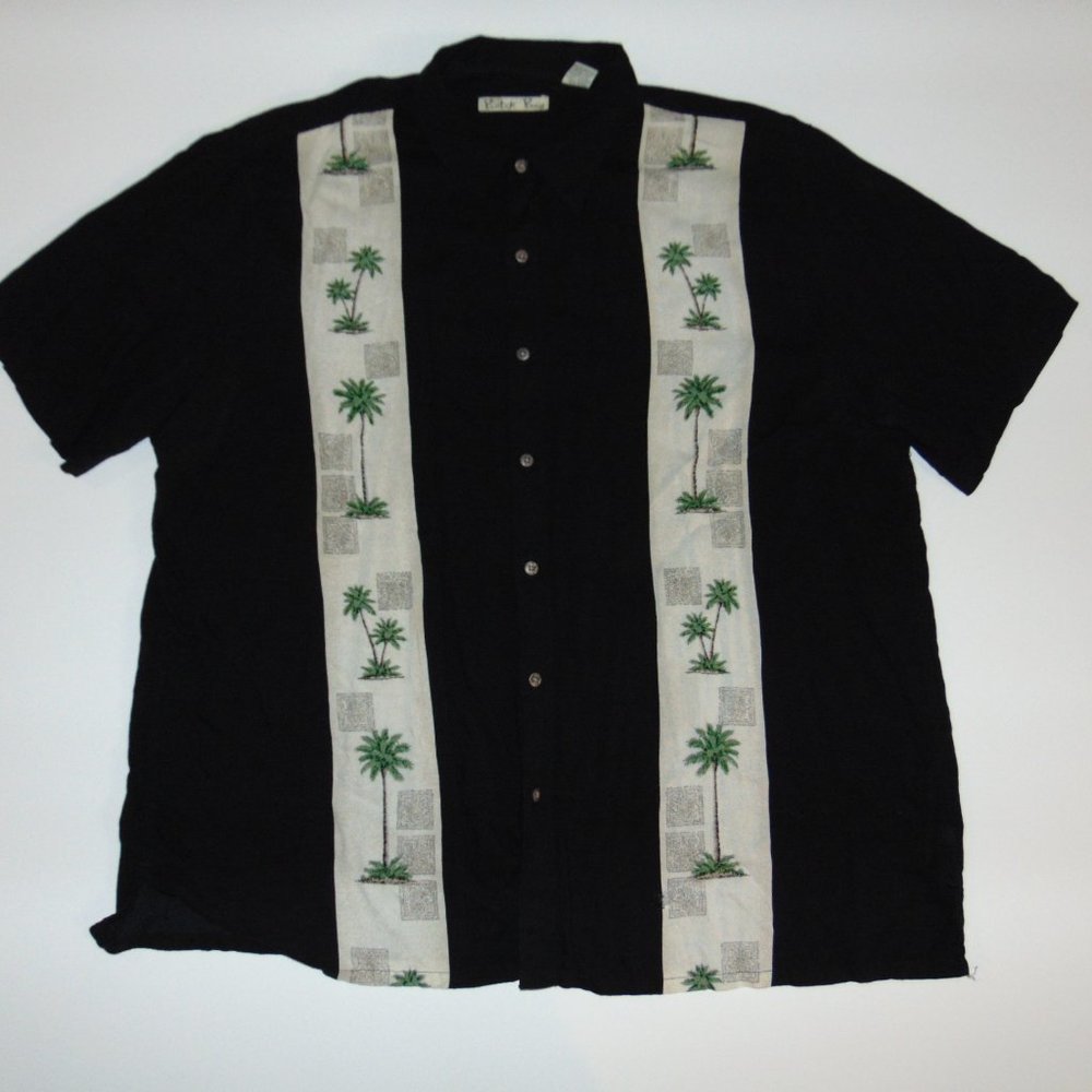 Batck Bay Men's Hawaiian Short Sleeve Shirt XXL Rayon Black Palm Tree Print